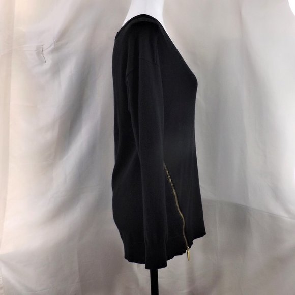 MICHAEL Michael Kors Brown Cotton w Angora Side Zippers V-Neck Sweater Top M - Picture 8 of 15